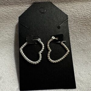 Silver Twisted Heart Hoop Earrings NWOT